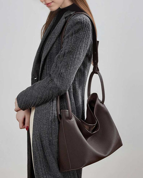 Women's Coffee Leather Bucket Shoulder Bag