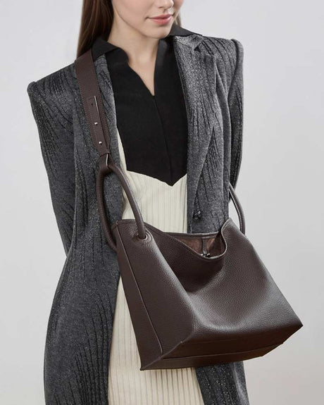 Women's Coffee Premium Leather Crossbody Bucket Bag