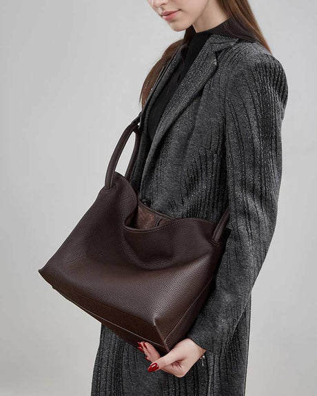 Women's Coffee Genuine Leather Crossbody Bucket Bag