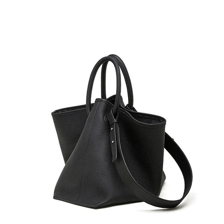 Women's Black Premium Leather Bucket Handbag Side View