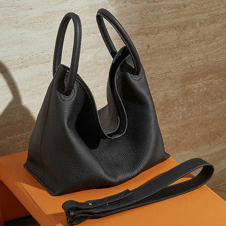 Women's Black Genuine Leather Bucket Handbag