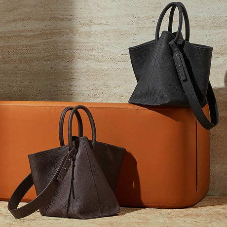 Black and Coffee Premium Leather Bucket Handbag