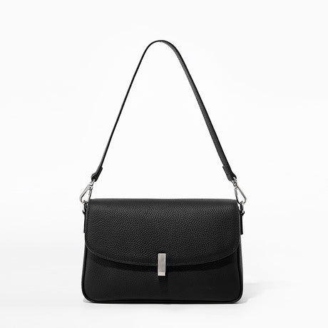 Women's black Genuine Leather  Square Flap Shoulder Bag