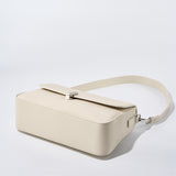 white Genuine Leather Square Flap Shoulder Bag  bottom view